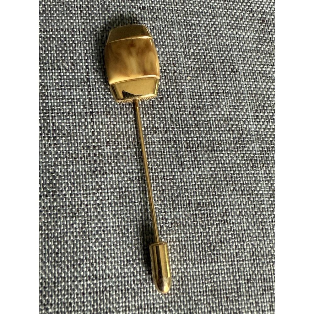 Vintage Crown Trifari Gold Tone Stick Pin Brown Square Statement Career RARE